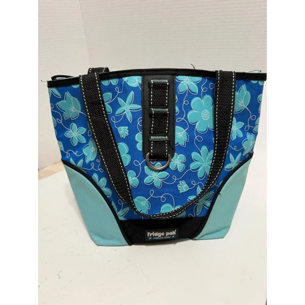 Fridge Pak Really Cool Blue Teal Floral Insulated Lunch Tote Bag Zippered Canvas
